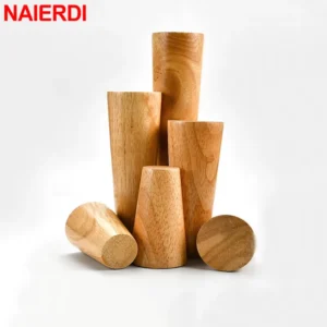 NAIERDI 1PC 8-60cm Round Wood Furniture Legs Natural Solid Wooden Replacement Table Feets Cabinet Bed Sofa Leg Stainless Plates