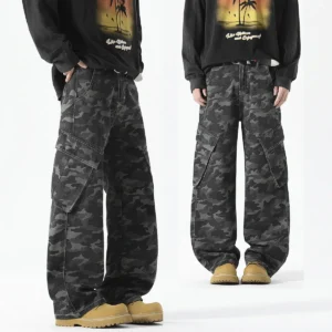 2025 New Men's American Workwear Camouflage Jeans Men Casual Fashion Loose Straight Leg High Street Pants Autumn New Trend Brand