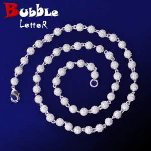Bubble Letter Iced Out Ball Chain for Men Real Copper Cubic Zirconia Choker Necklace Gold Plated Hip Hop Jewelry