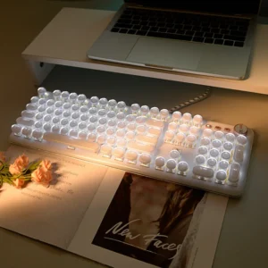 Transparent Gaming Mechanical Keyboard 104 Keys Crystal White Backlit Keypad USB Wired Girl Gamer Keyboard For Desktop Laptop PC