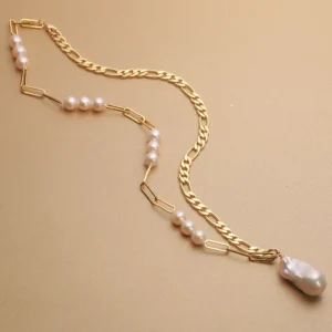 14k Gold filled Retro style Natural Freshwater Pearl pendant oversized Baroque Necklace 15-25mm unique personality 45cm NAB
