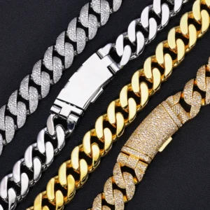 Luxury Necklace Hip hop Diamond Men's Ice Shiny CZ Brass Gold Plated Silver Plated Cuban Chain Thick Miami Chain Gift
