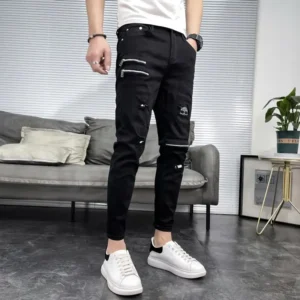 New Arrival Luxury Black Jeans Men's Korean Fashion Men Hip-hop Zipper Designer Cowboy Solid Classic Punk Casual Slim Pants