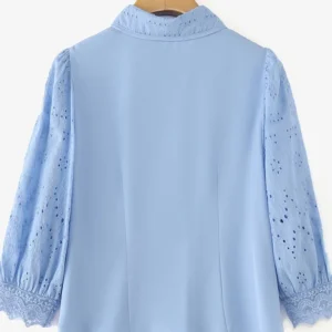 ZANZEA 2025 Autumn Ruffled Hem Women Blouse Lace Up Shirts Vintage Lapel Collar Casual Loose 3/4 Sleeve Button Tops Tunic Blusas