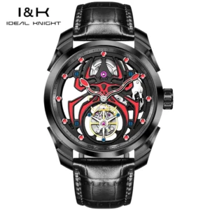 IDEAL KNIGHT 6802 Tourbillon Watch Black Steel High end Watch Luminous Spider Dial Hand Clock Automatic Mechanical Watch